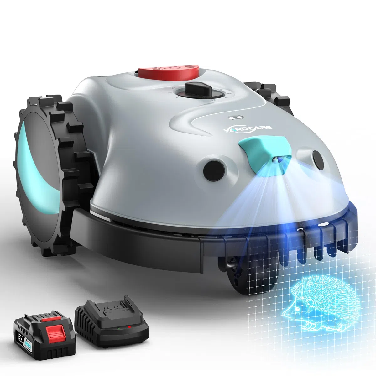 YARDCARE V100 Robot Cortacésped eléctrico con Navegación por Visión, Corte en Espiral, Detección de 150 Obstáculos, Robot Cortacésped Bateria hasta 150m², Robot Cortacesped con Cuchillas de Repuesto