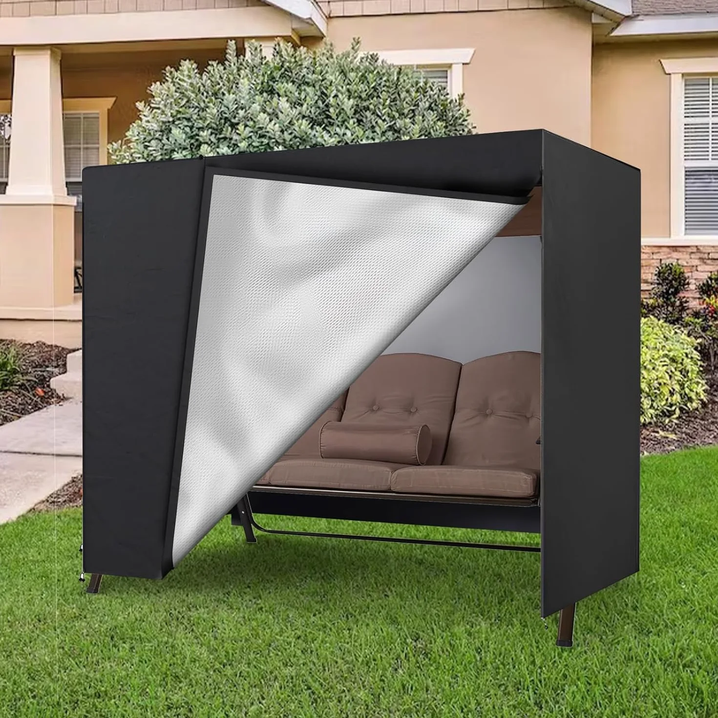 Funda para columpio de jardín de 3 plazas, cubierta Oxford 600D, resistente al invierno, resistente, resistente a desgarros, funda protectora para muebles de jardín(250 x 150x 160cm）