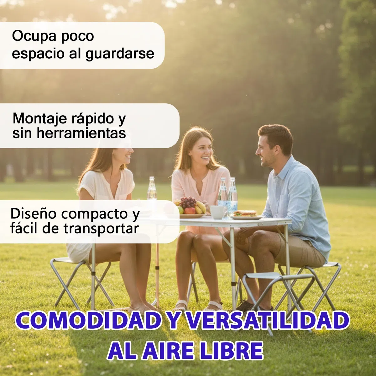 Weida Mesa Plegable Portátil con 4 Taburetes de Lona | Ideal para Camping, Playa, Pesca y Picnic | Diseño Compacto y Resistente | Montaje Rápido y Sencillo | Cómoda y Espaciosa | Color Blanco