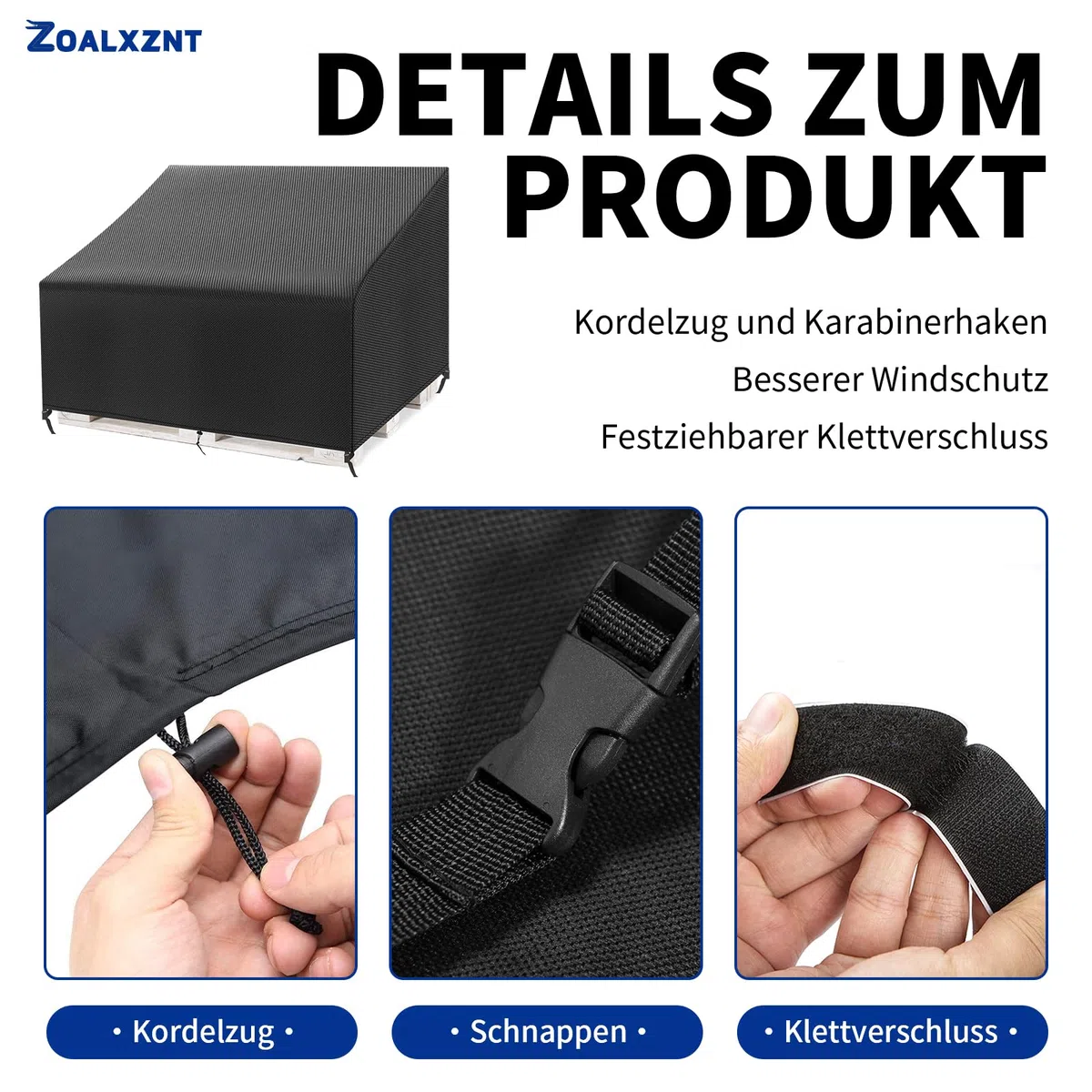 Funda Sofa Palets Exterior Impermeable，Funda Protectora Palet con Cordón， Hebilla Ajustable， Cubierta de Sofá Palet 420D Oxford (122*92*48/103cm,Negro)