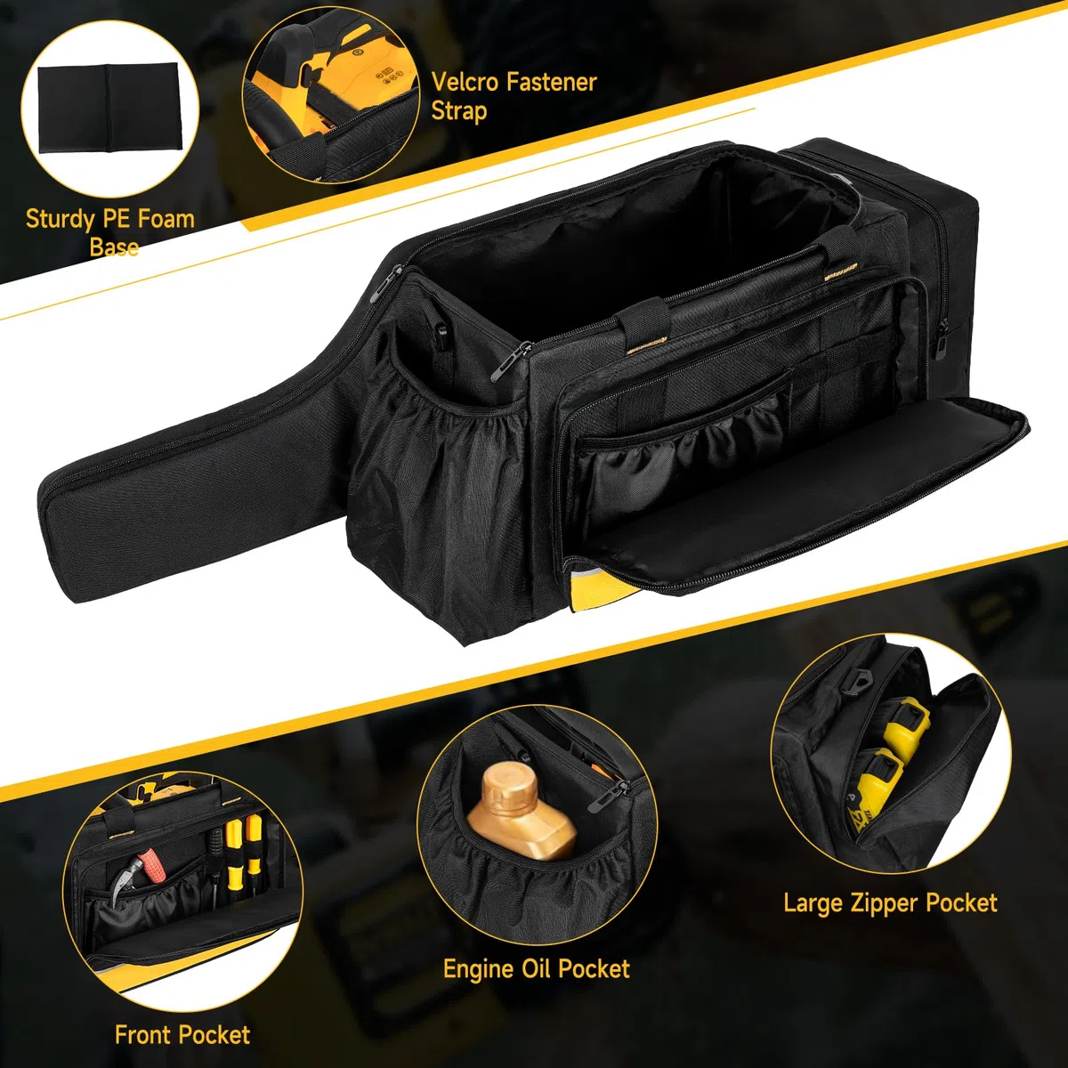 Funda para motosierra, bolsa de almacenamiento impermeable compatible con motosierra inalámbrica DEWALT de 20 V 12 pulgadas y Greenworks de 24 V 12 pulgadas y accesorios, color negro