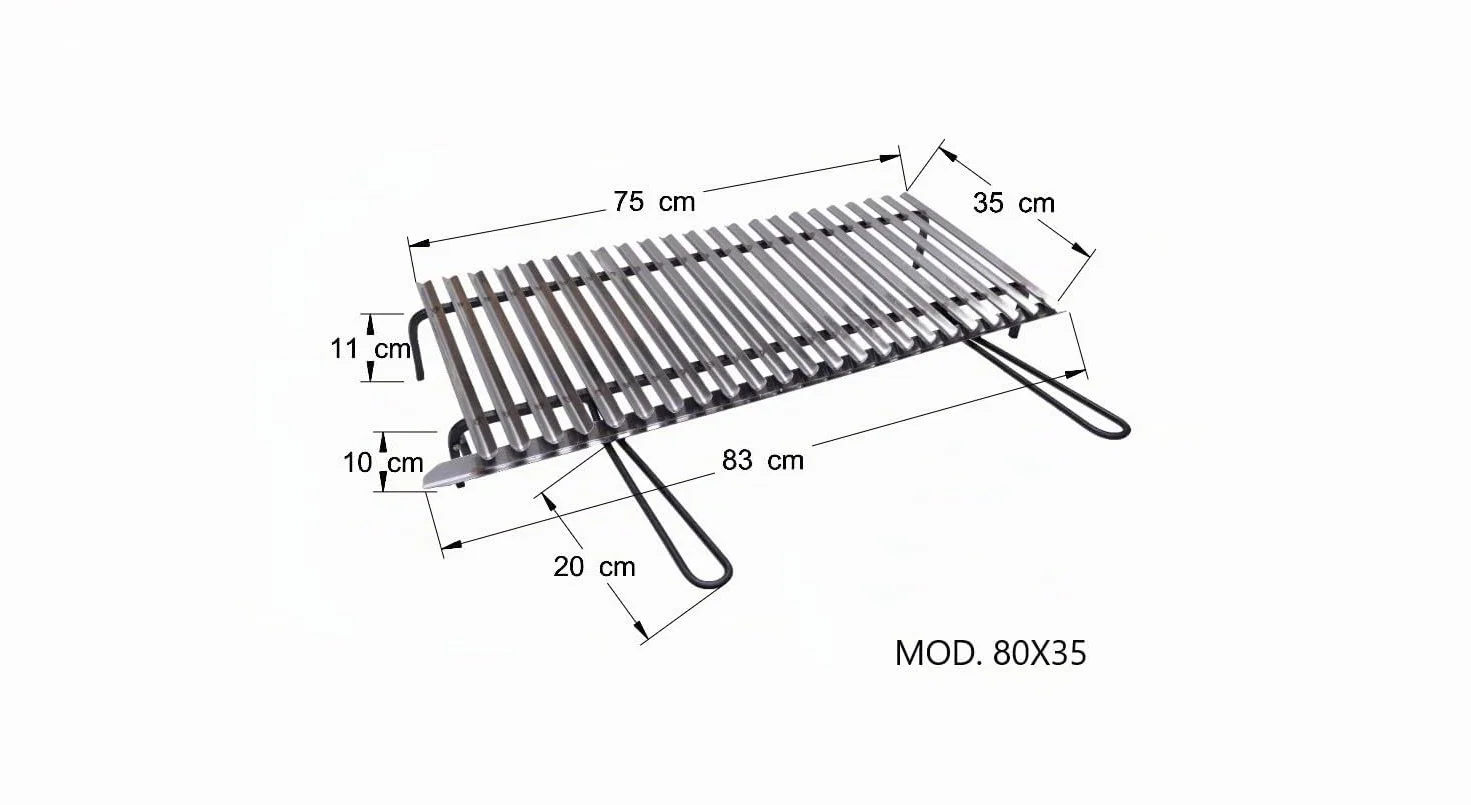Fonderia Bongiovanni Parrilla para Chimenea y Barbacoa de Acero Inoxidable Con Recuperación de Aceites (50 x 35 cm)