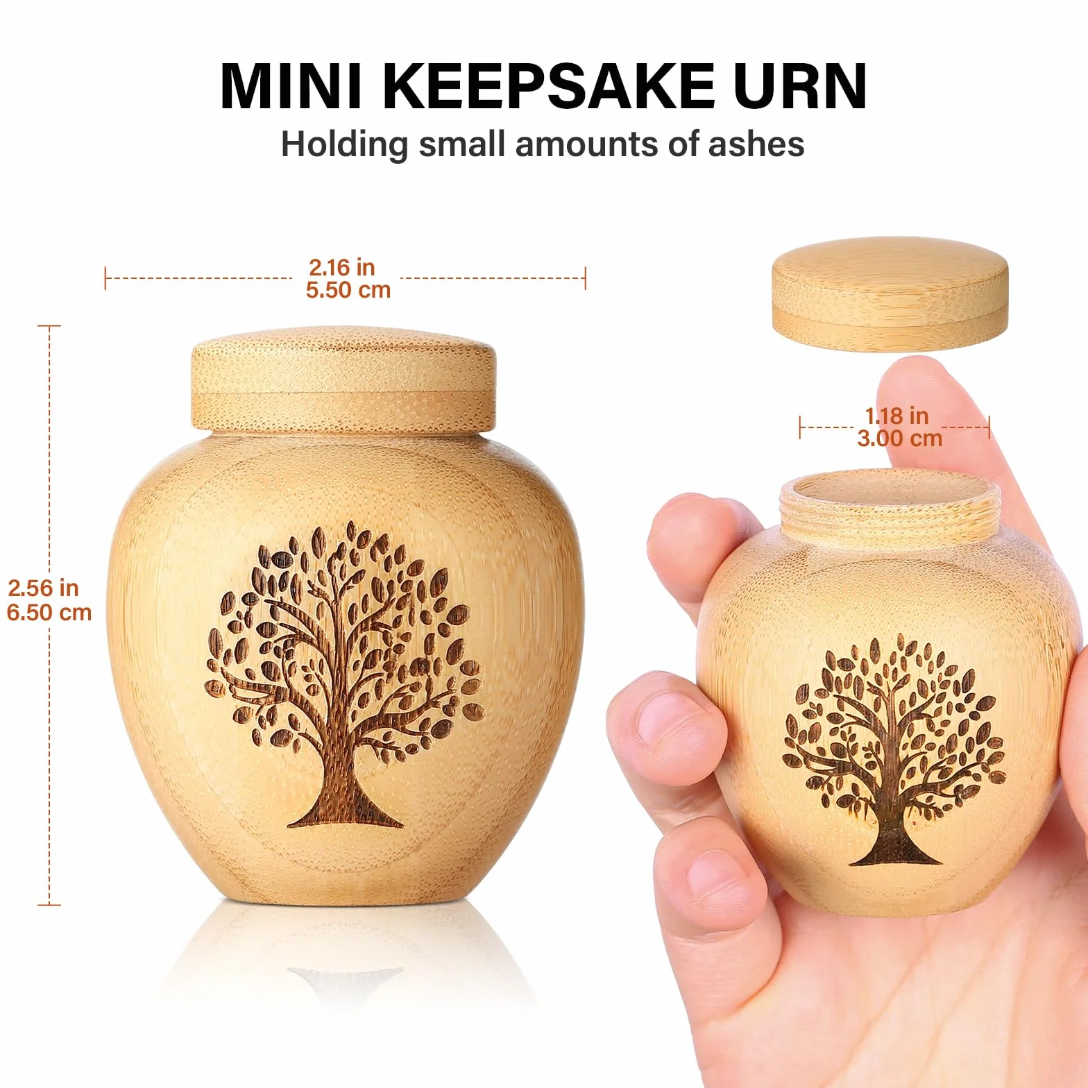 Juego de 4 urnas pequeñas de Recuerdo para Cenizas humanas, Mini urnas para Cenizas Hechas de bambú con patrón de árbol de la Vida Grabado, pequeñas urnas de cremación para Cenizas humanas, Adultos,