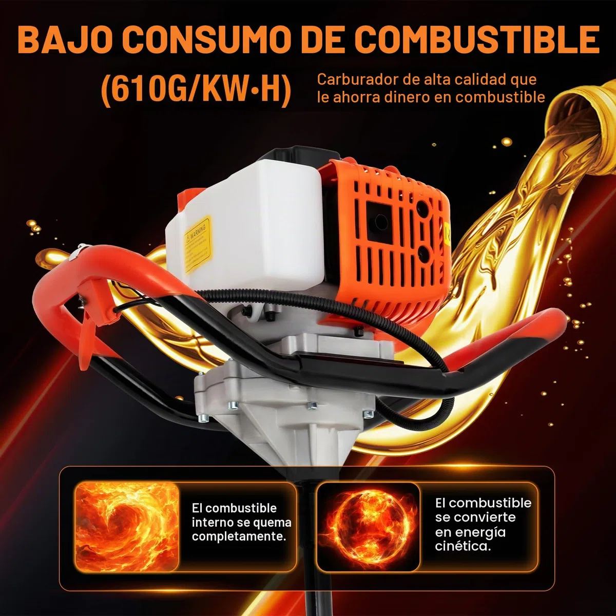 Ahoyadora Gasolina 52cc, Motor de 2 Tiempos, Taladro de Gasolina con 3 Brocas de 4/6/8 Pulgadas, Taladro de Tierra Ahoyador Gasolina