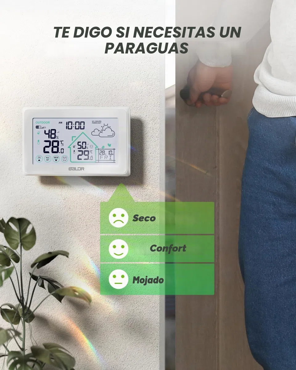 BALDR Estación Meteorológica a Batería, Interior y Exterior, Digital DCF Termómetro Higrómetro con Pronóstico del Tiempo