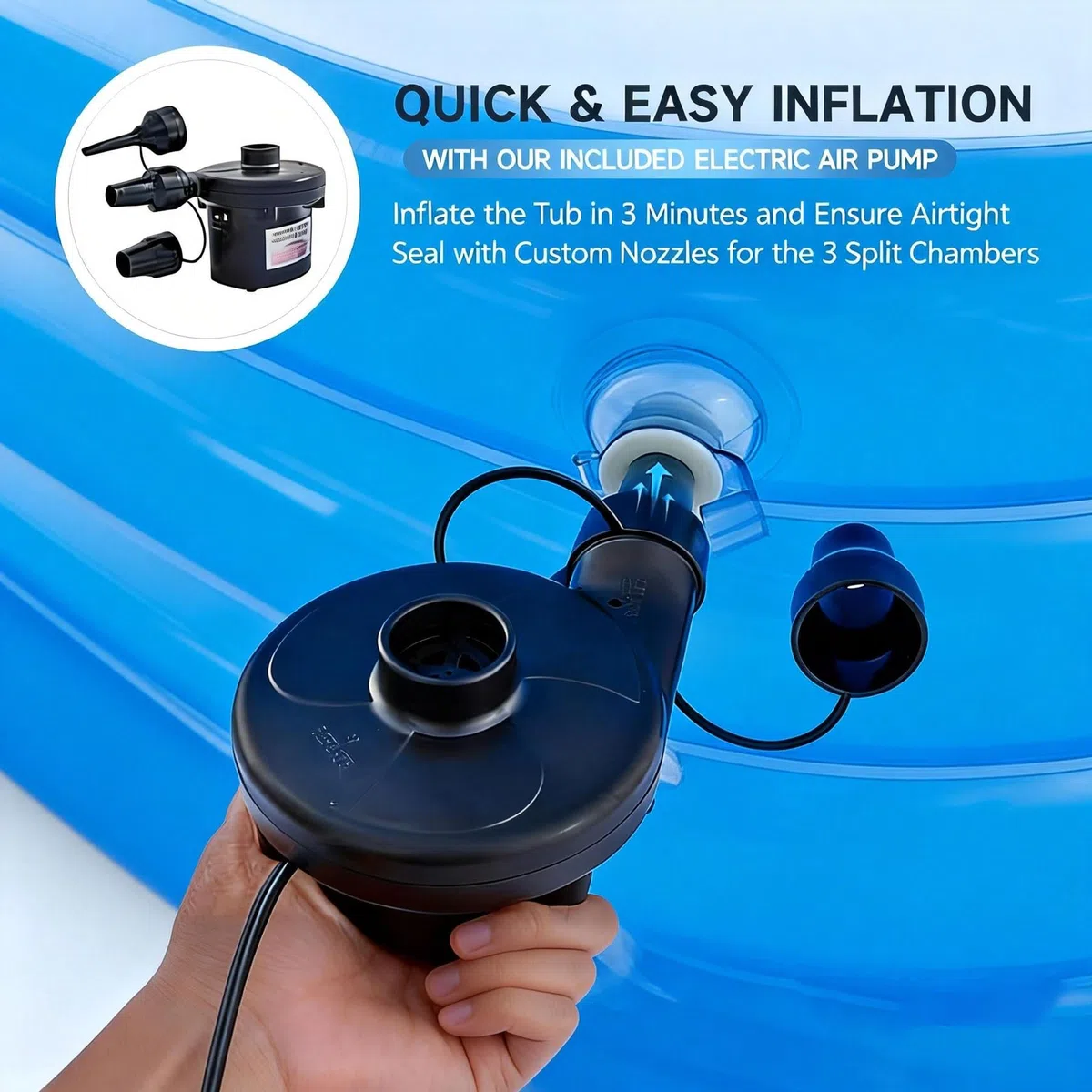 Bañera hinchable para adultos, bañera plegable SPA para ducha, balcón y jardín, incluye bomba eléctrica, inflable rápida y fácilmente