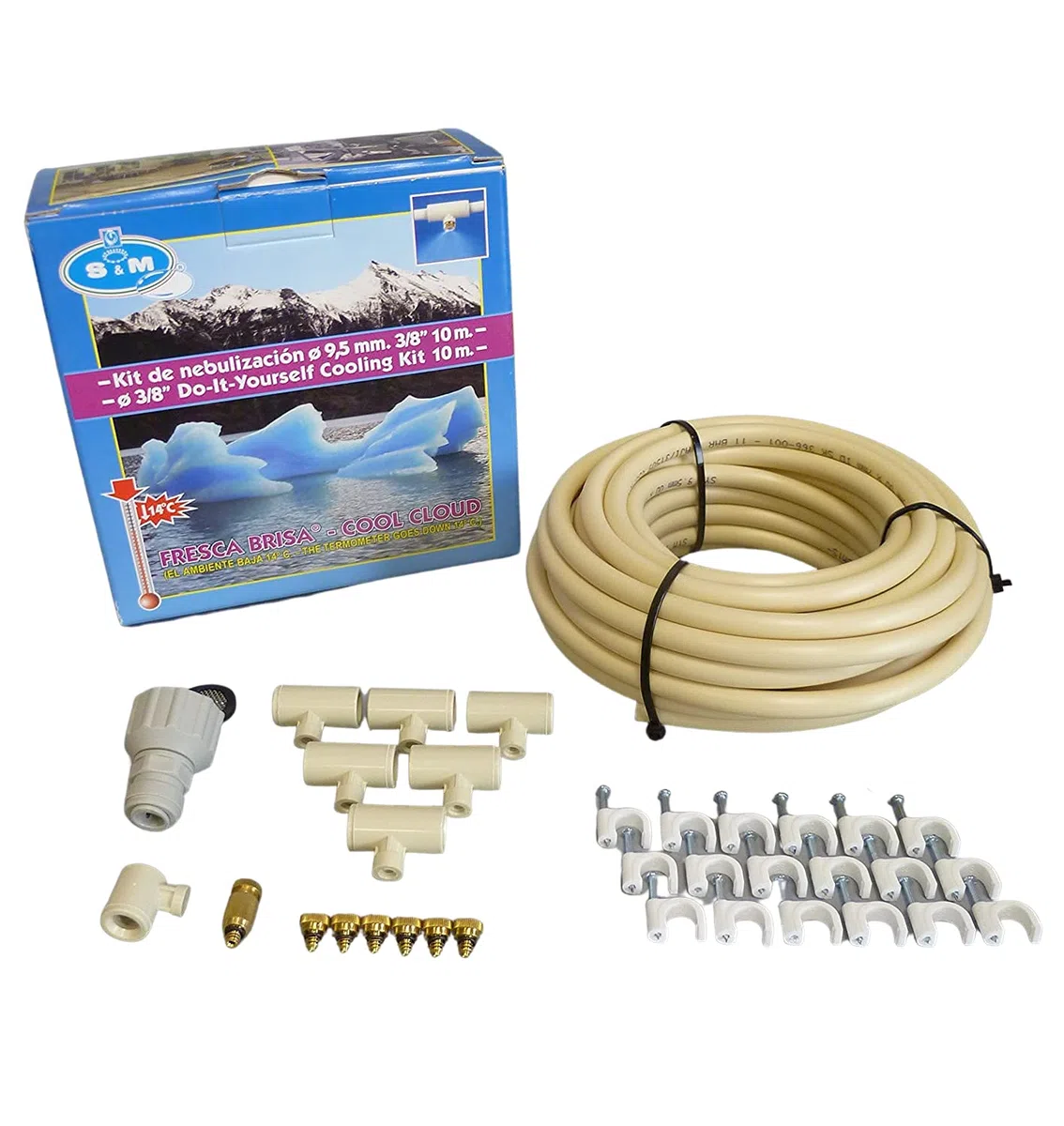 S&M Kit de nebulización para Grifo de Rosca 3/8" Pulgadas. Reduce hasta 14ºC la Temperatura. 10 Metros