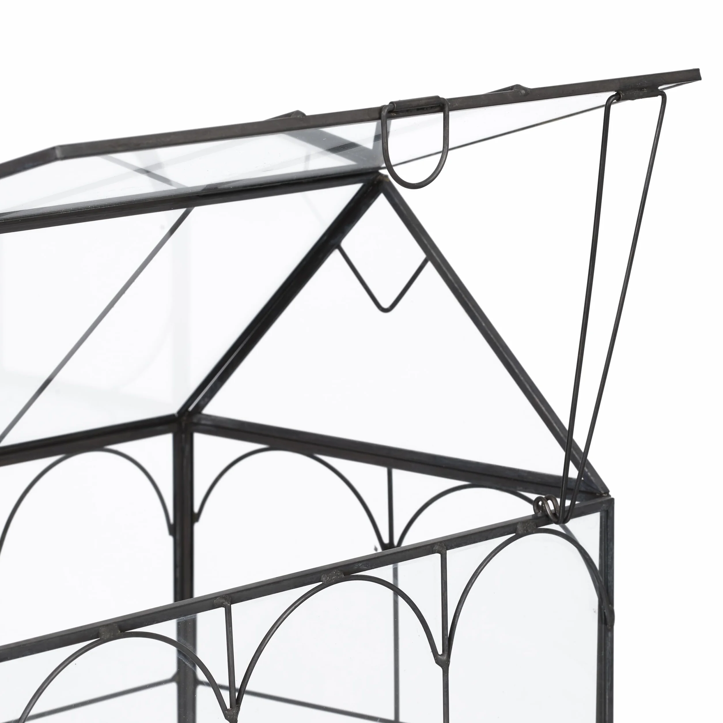 Relaxdays Terrario Plantas, Cristal y Estaño, Casa Decorativa Vidrio para Cactus y Musgo, Terrarium Alféizar, Negro