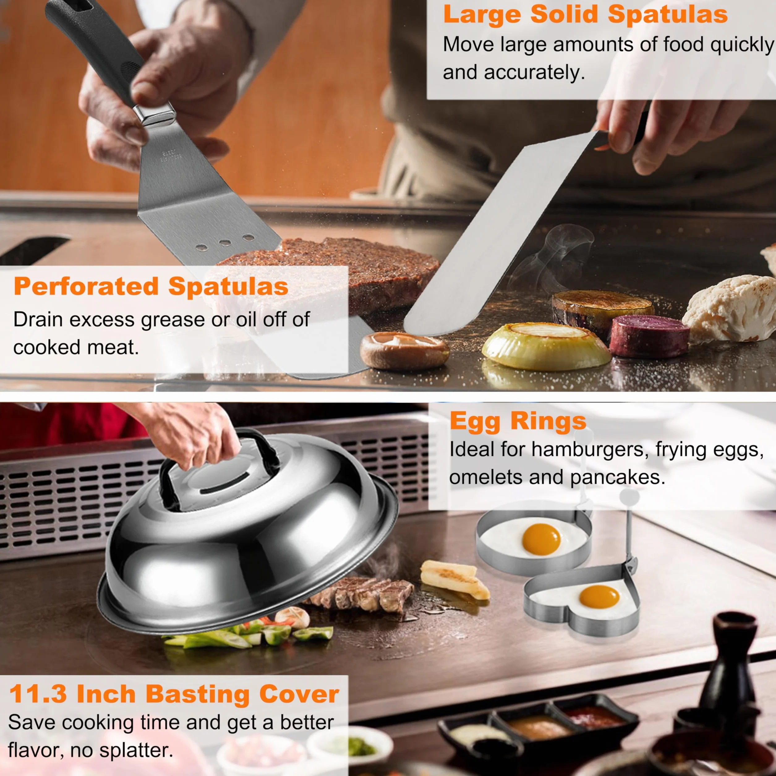 grilljoy Kit de Accesorios Barbacoa de Acero Inoxidable, Juego de Utensilios Barbacoa, Kit Smash Burger, Espátulas para Plancha, Smash Burger Press, 28 Kit Utensilios Barbacoa para Hombres