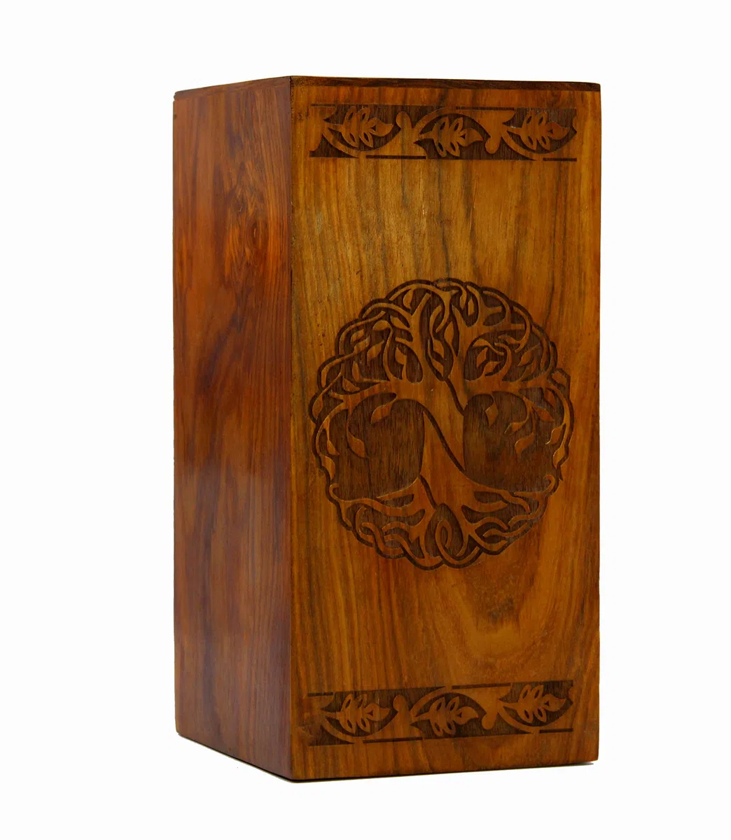 eSplanade Urna de cremación de madera | Patrón de árbol de la vida | Marrón | Urna conmemorativa para cenizas
