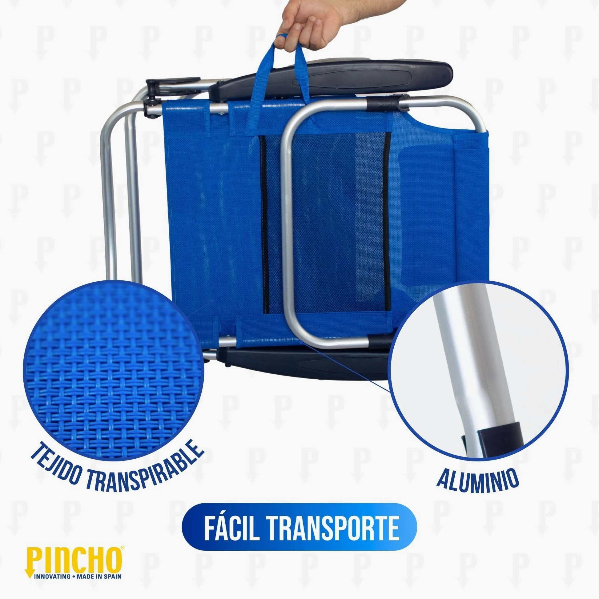 Pincho Silla de Playa Reclinable Aluminio 4 Posiciones Plegable Ligera Resistente 110kg textilene Transpirable con Reposacabezas y Bolsillos Azul Turquesa y Marino