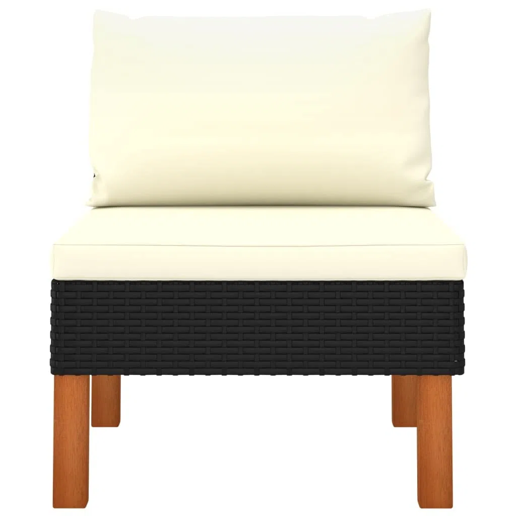 vidaXL Sofá Central Jardín Patio Muebles Mobiliario Terraza Exterior Hogar Silla Asiento Acolchado Suave de Ratán Sintético Madera Maciza de Eucalipto