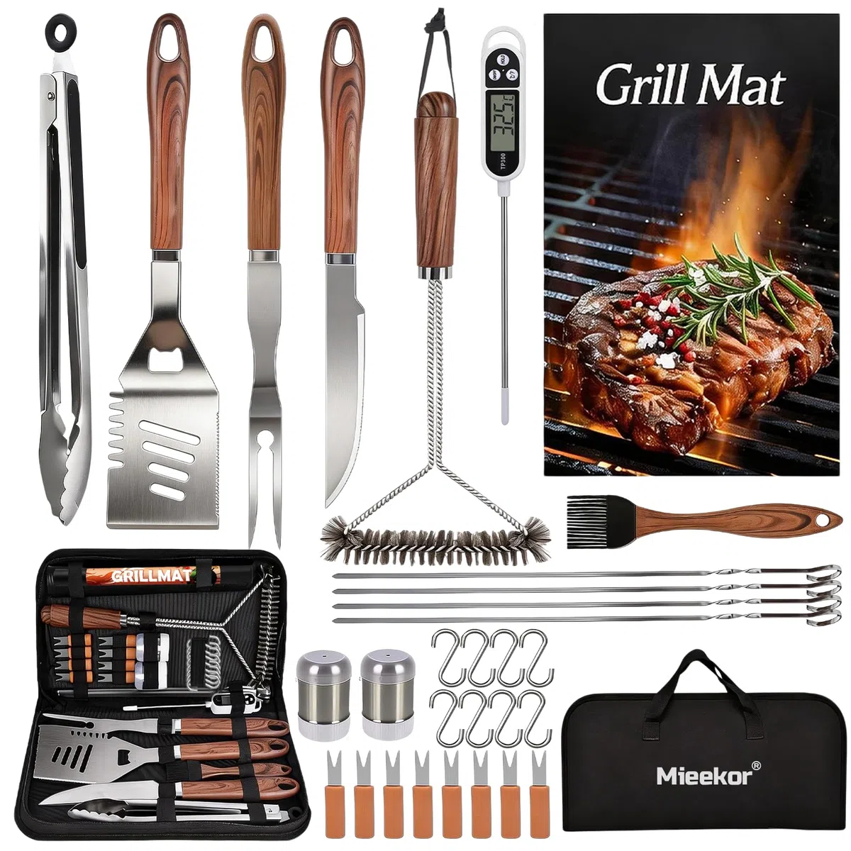 31PCS Kit Barbacoa Utensilios de Acero Inoxidable Profesionales,Accesorios Barbacoa con Bolsa Portatil,Regalos para Hombres,Set Barbacoa para Camping Picnic Exterior