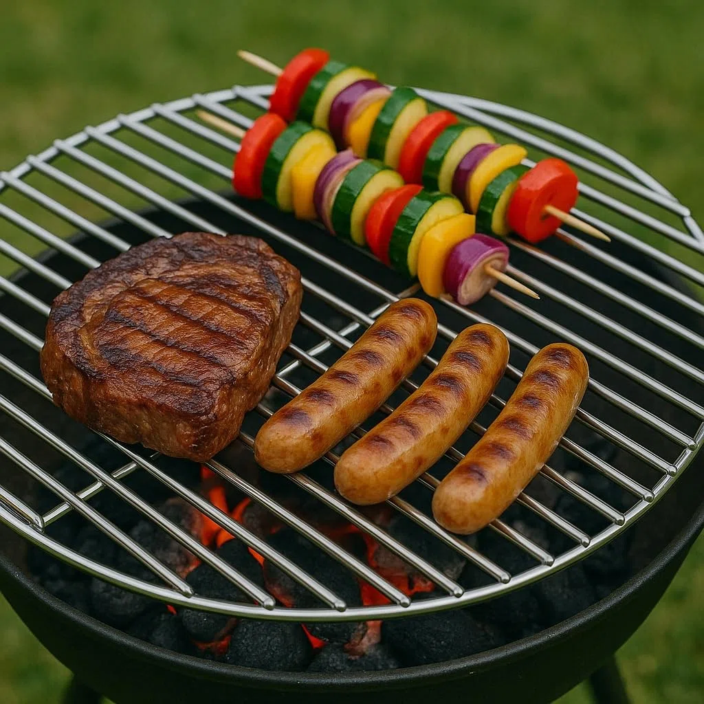 Wiltec Parrilla barbacoa Ø 80 cm redonda rejilla grill acero inoxidable asado fuego brasas gas leña carbón
