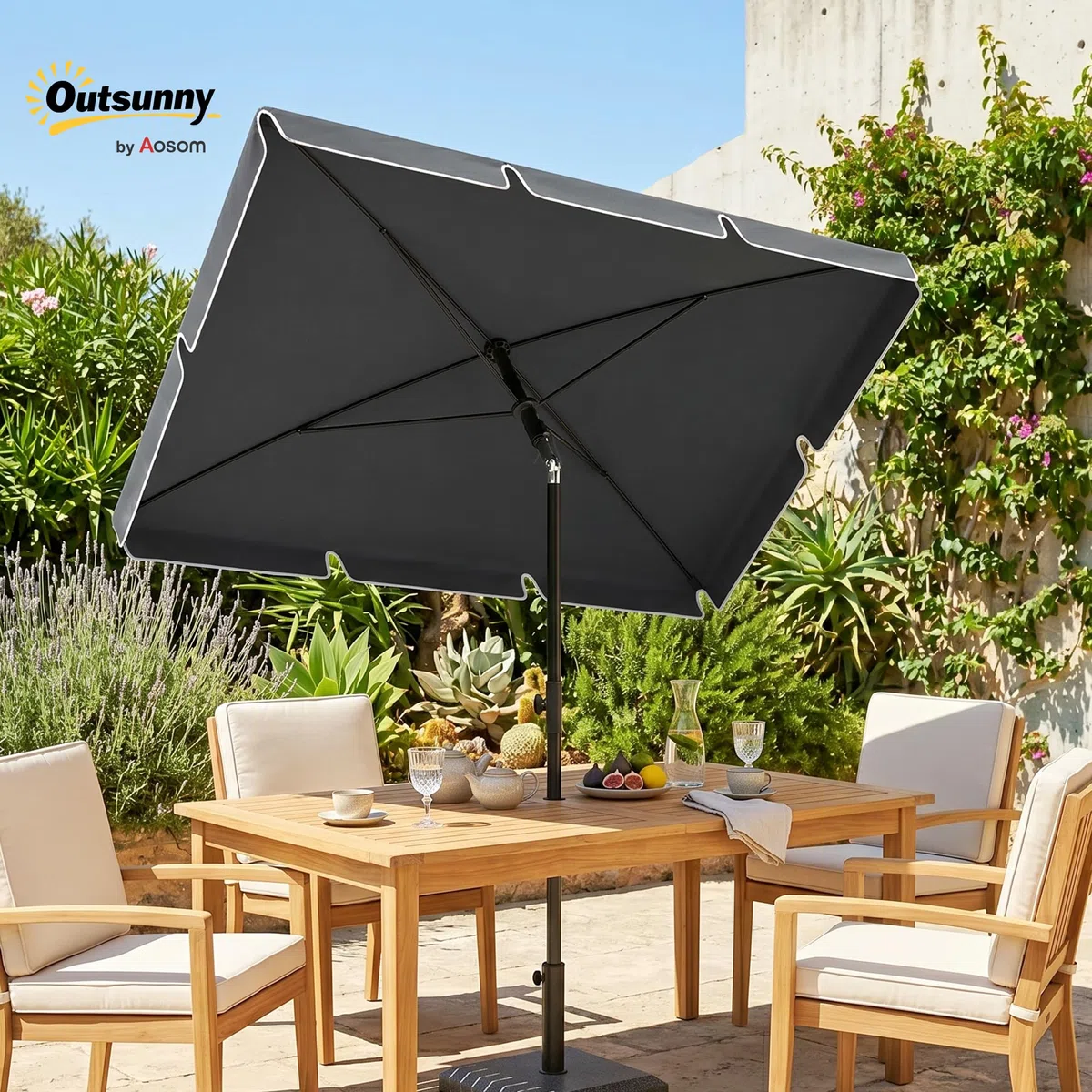 Outsunny Sombrilla de Jardín de Aluminio 2x1,3x2,5 m Parasol de Jardín Rectangular con Función de Inclinación para Terraza Patio Exterior