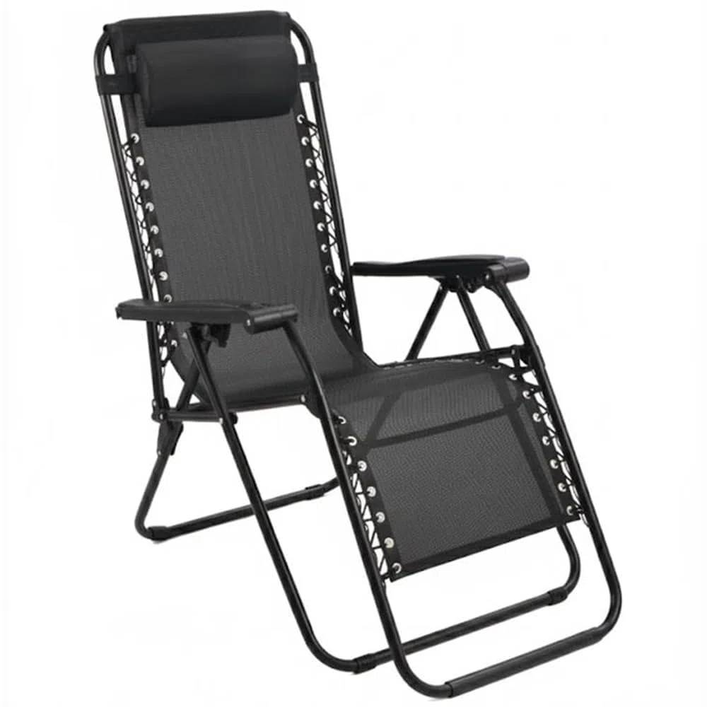 Creaciones Llopis ARW Silla Hamaca Plegable Gravity para Exterior con Cojín, Tumbona Reclinable para Jardín, Piscina, Terraza, Playa, Estructura de Acero, Tejido Transpirable, 158x63x106 cm, Negro