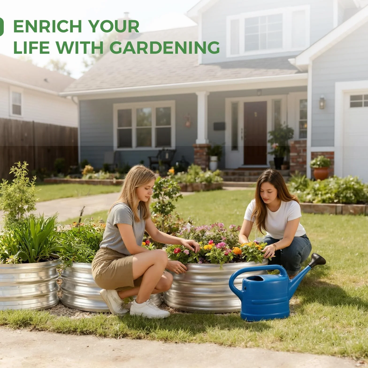 Bamworld huerto Urbano Elevado Redondo 2 Piezas 60x30cm huerto Urbano Exterior metálico galvanizado Jardinera terraza Resistente para Verduras Flores y Hierbas