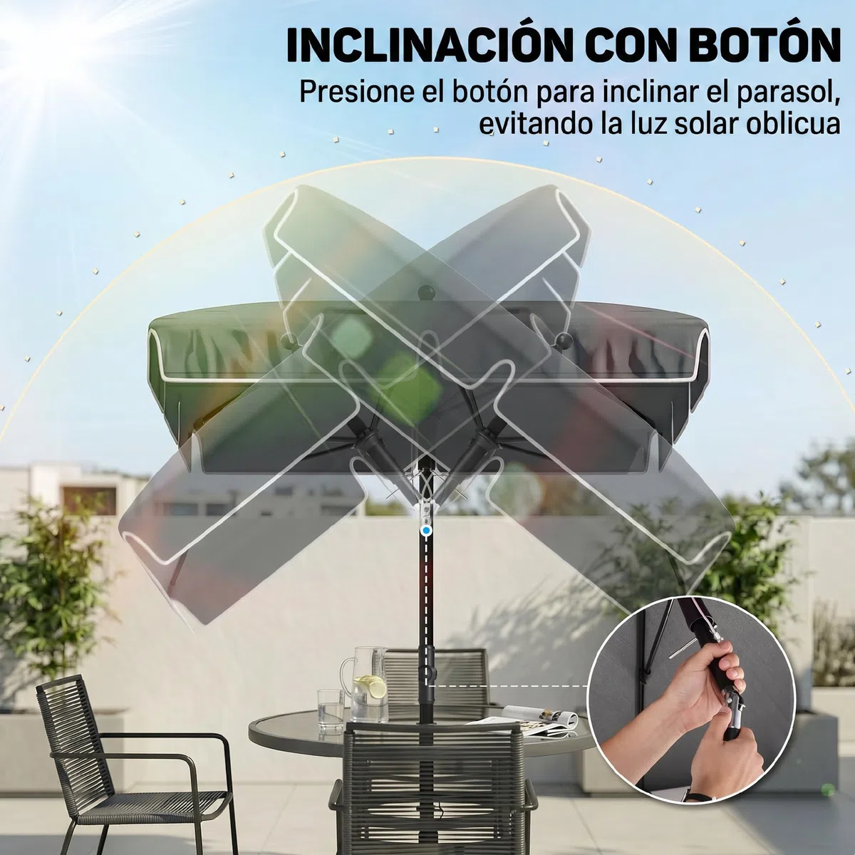 Outsunny Sombrilla de Jardín de Aluminio 2x1,3x2,5 m Parasol de Jardín Rectangular con Función de Inclinación para Terraza Patio Exterior