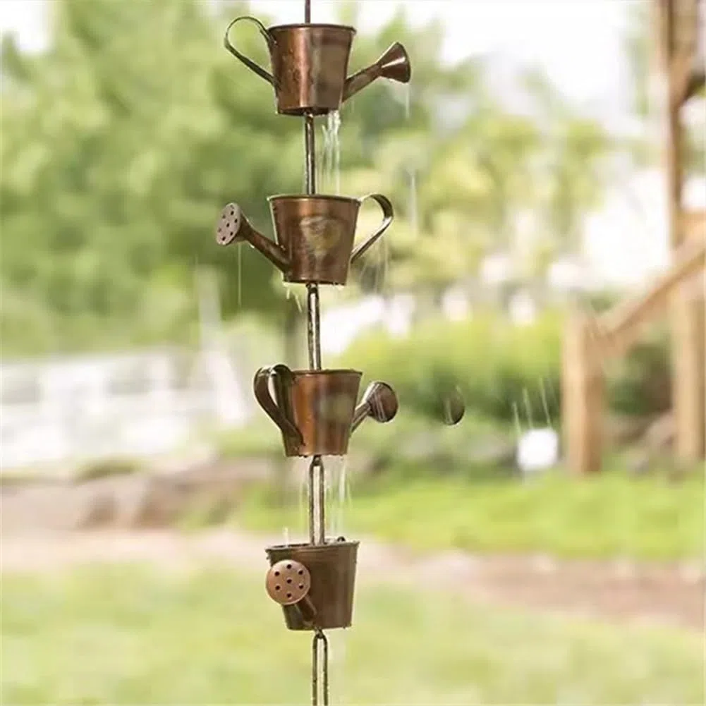 Cadena de Lluvia de Hoja de Acero, Regalo de JardíN para Mamá, Canaletas, Colector de Lluvia para Bajante con Adaptador, Copas de Flores Gruesas C