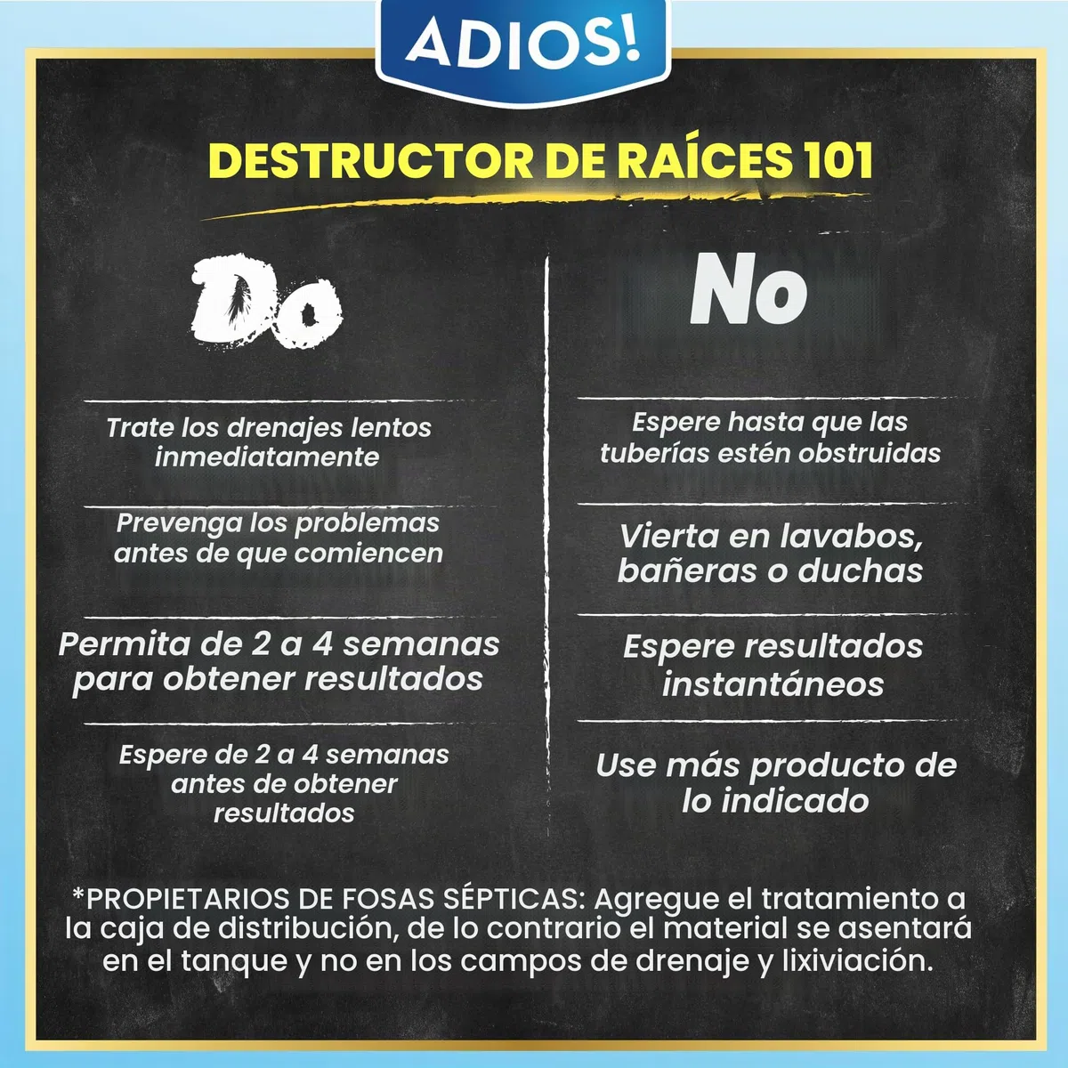 Adios! Eliminador de raíces sépticas y alcantarilladas para árboles y arbustos, fórmula de sulfato de cobre que protege tuberías de alcantarillado, desagües y tanques sépticos del crecimiento invasivo