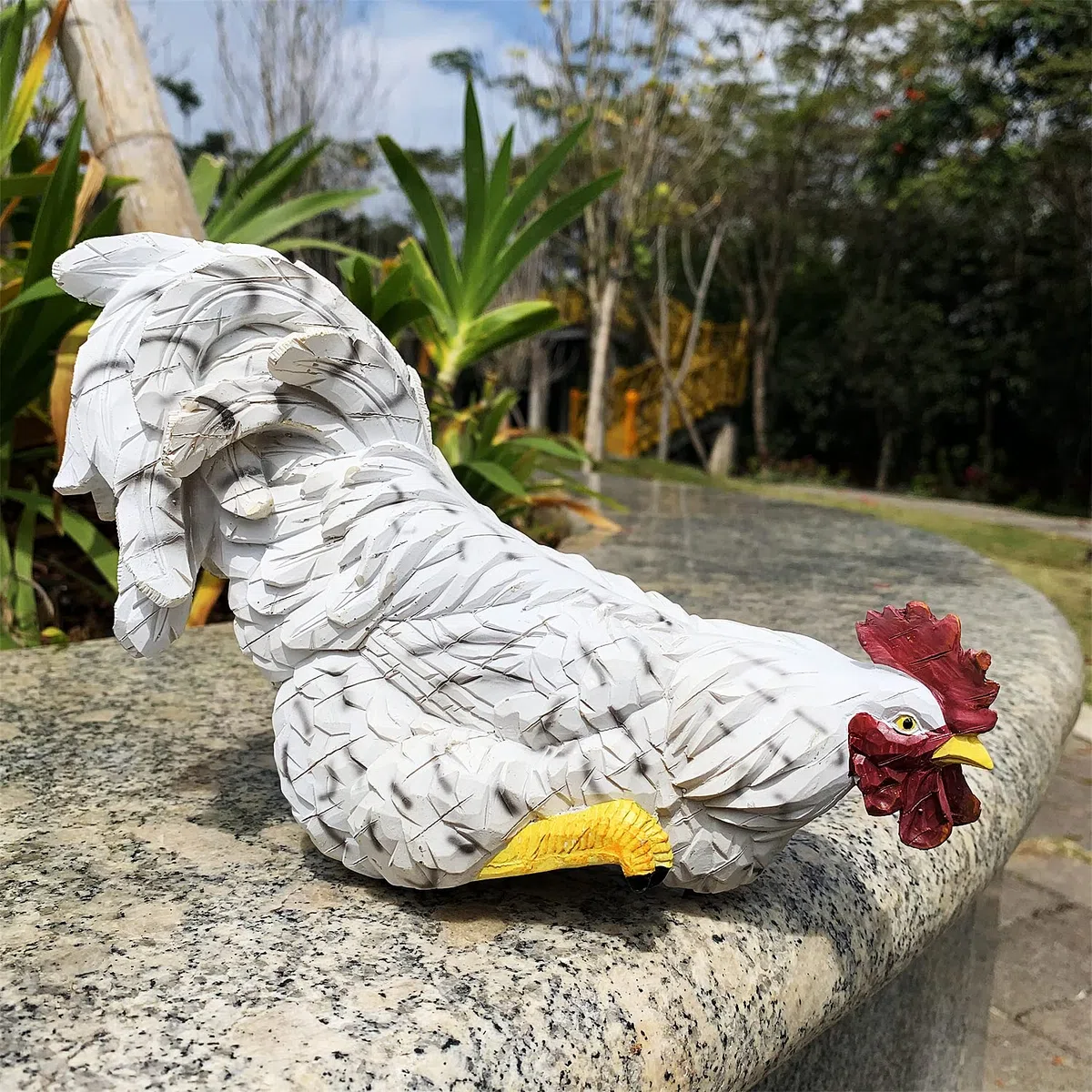 Estatuas de jardín, decoración artística de gallo, estatua de gallo impermeable para jardín, patio, camino, valla, porche, césped (blanco)