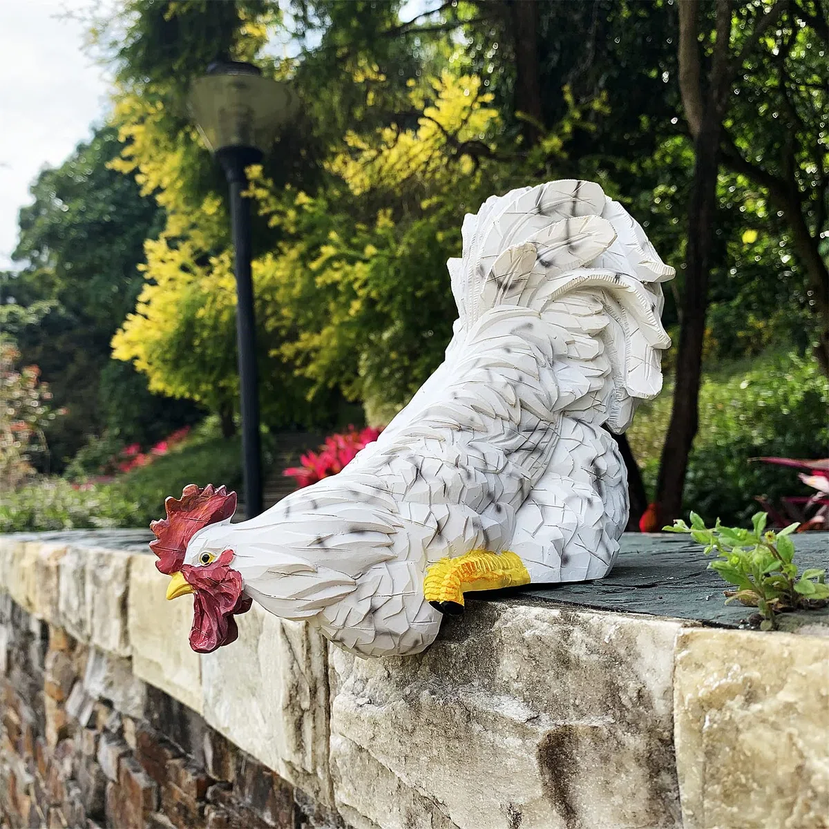 Estatuas de jardín, decoración artística de gallo, estatua de gallo impermeable para jardín, patio, camino, valla, porche, césped (blanco)