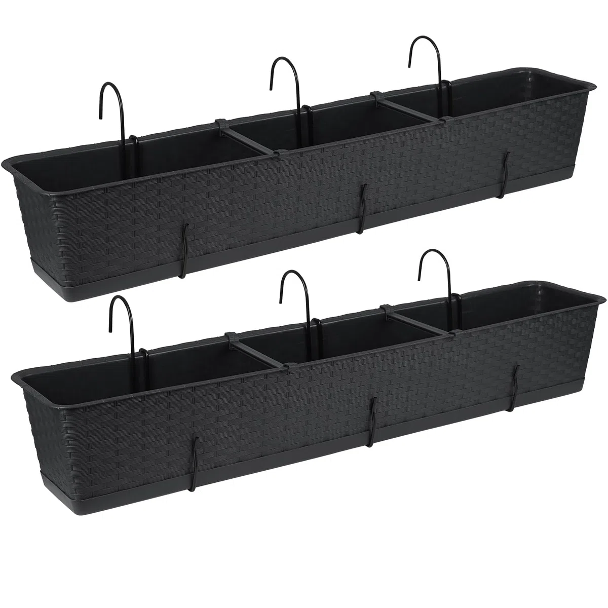Tymar Jardinera de balcón con soporte, Jardinera de balcón, 2 unidades, ratán, Jardinera de plástico ((2pack) Antracita, 80cm)