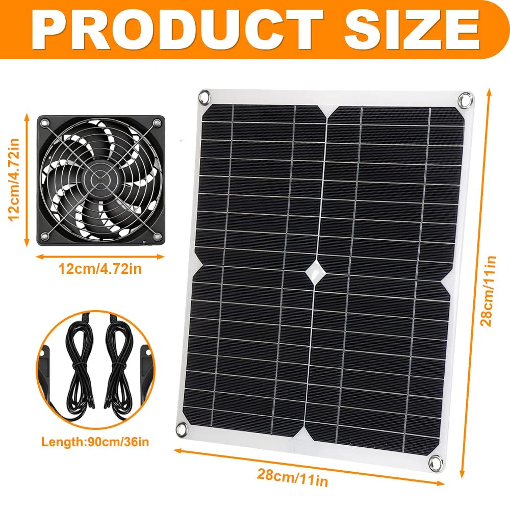 Ventilador Solar, 12W Ventiladores Solares, IP65 Intemperie Ventilador con Placa Solar, Ventilador Placa Solar para Invernaderos, Cobertizos, Casetas para Mascotas, Gallineros, Ventilación