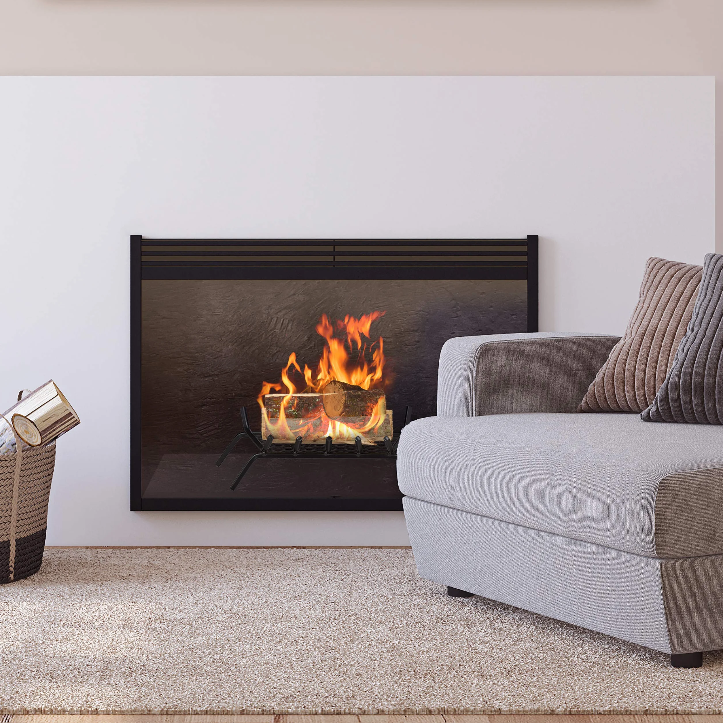 Relaxdays Parrilla para Chimenea, Rectangular, Acero, Resistente, Cesta con pies, 17x69x34 cm, Negro