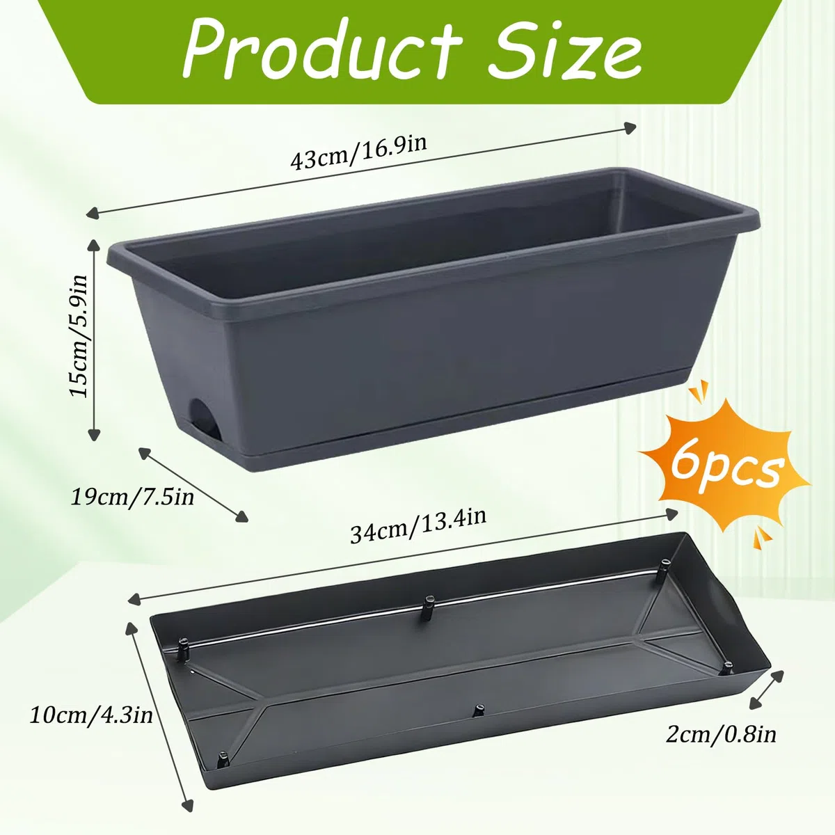 Jardineras Exterior, Juego de 6 Piezas Jardinera Balcon, Jardinera para Alféizar de Ventana Exterior con Depósito/Platillo de Agua, Macetas de Plástico para Balcón y Terraza