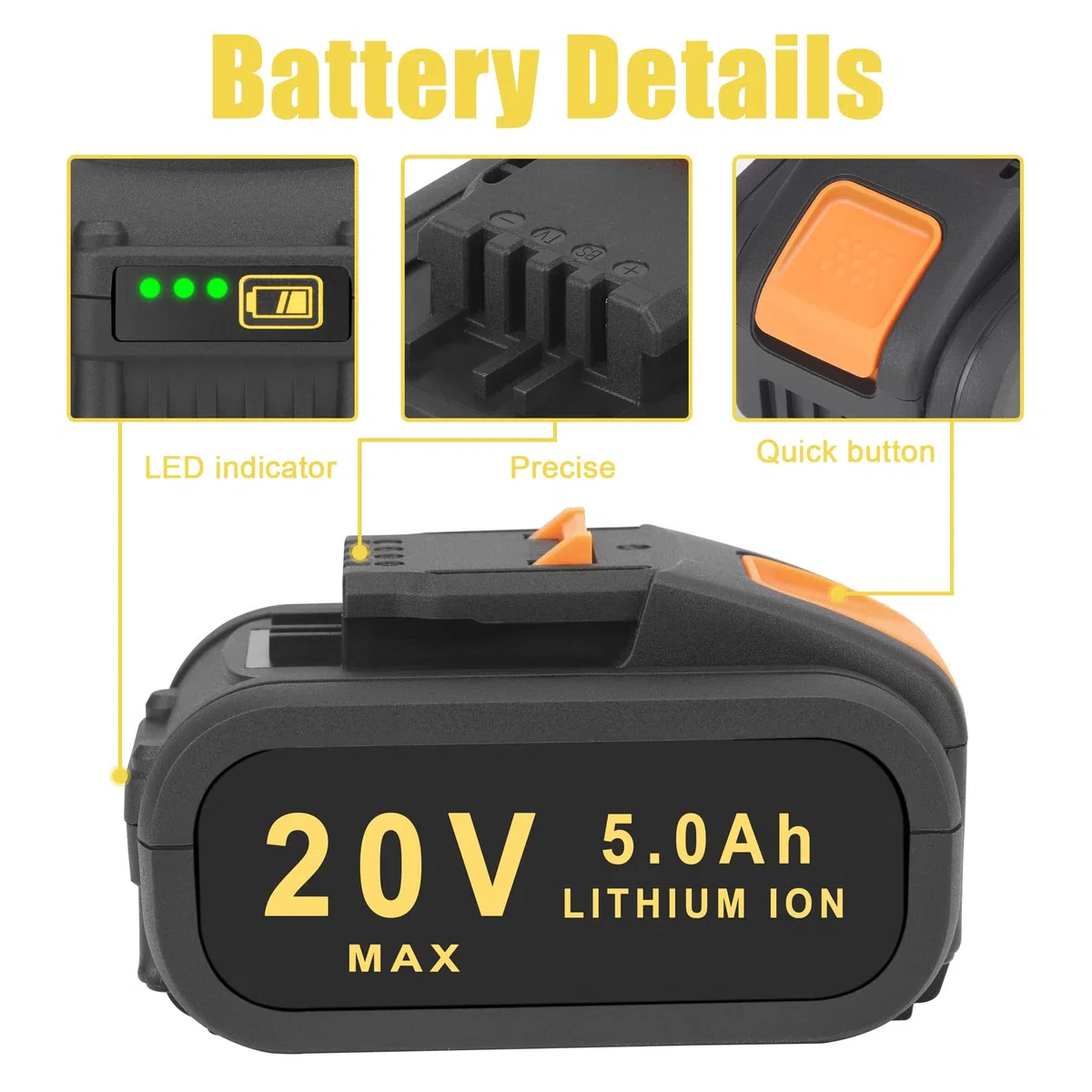 2X 5.0Ah Batería de Repuesto para Worx Batería 20V Batería Recargable Lithium Bateria Compatible para Worx 20 Volt WA3551 WA3553 WA3572 WA3641 WX390 WX176 WX178 Batería