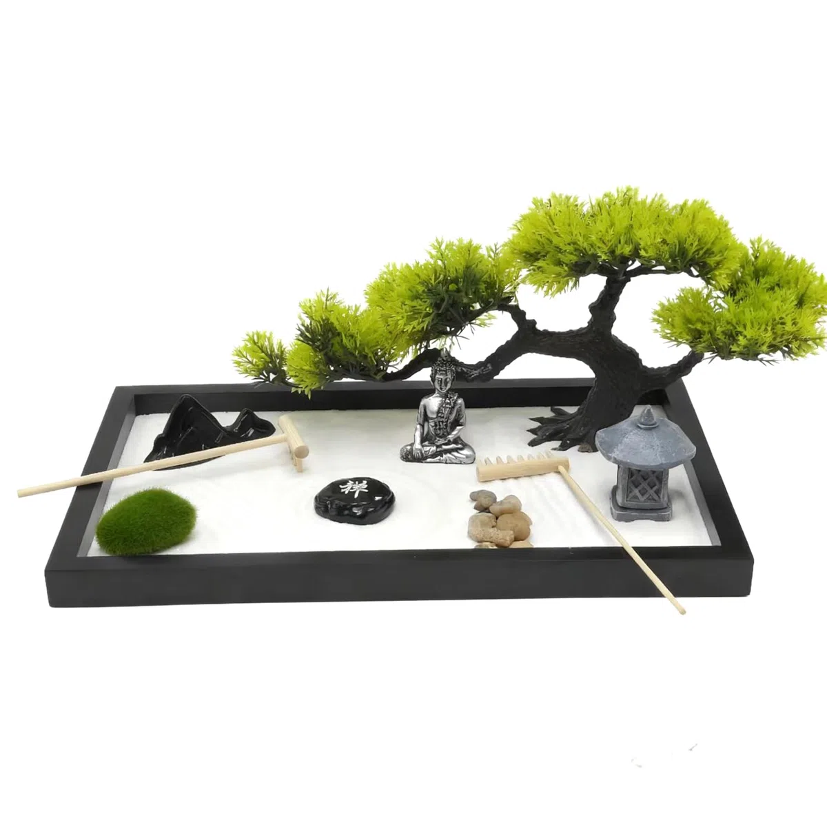 Jardin Zen en Miniatura 12x8 Pulgadas Incluye Arena Estatuas Palos Bandejas Piedras Etc Accesorios para jardín Zen Adecuado para la decoración como Regalo para la meditación