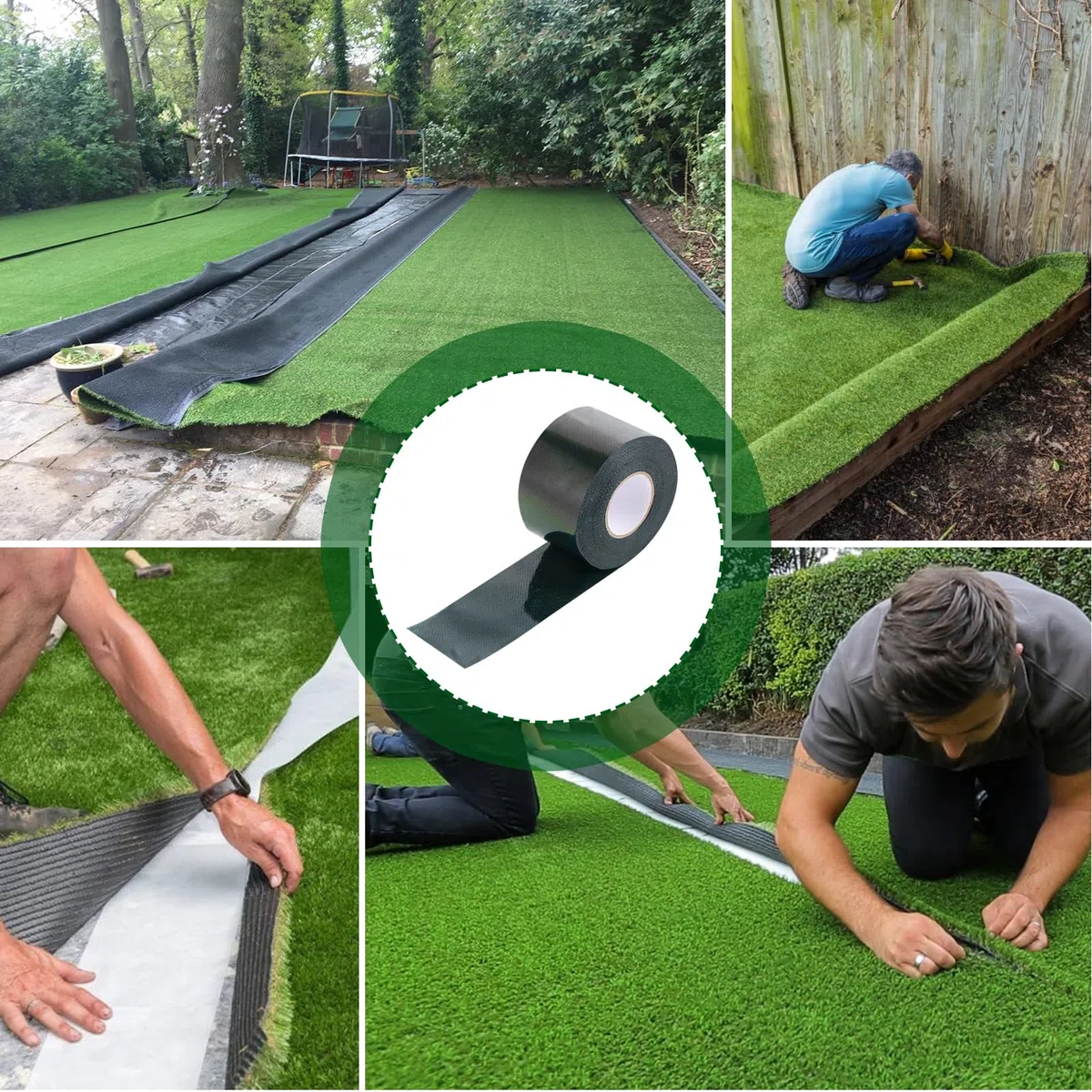 4 cintas adhesivas de césped artificial de 5 cm x 5 m, cinta adhesiva de césped artificial de doble cara, cinta de césped artificial, cinta autoadhesiva para césped, césped verde, exterior,