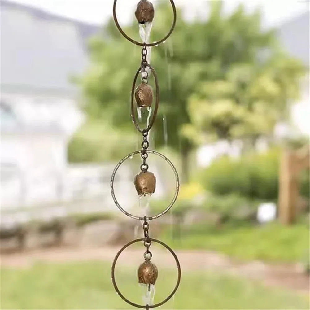 Cadena de Lluvia de Hoja de Acero, Regalo de JardíN para Mamá, Canaletas, Colector de Lluvia para Bajante con Adaptador, Copas de Flores Gruesas C