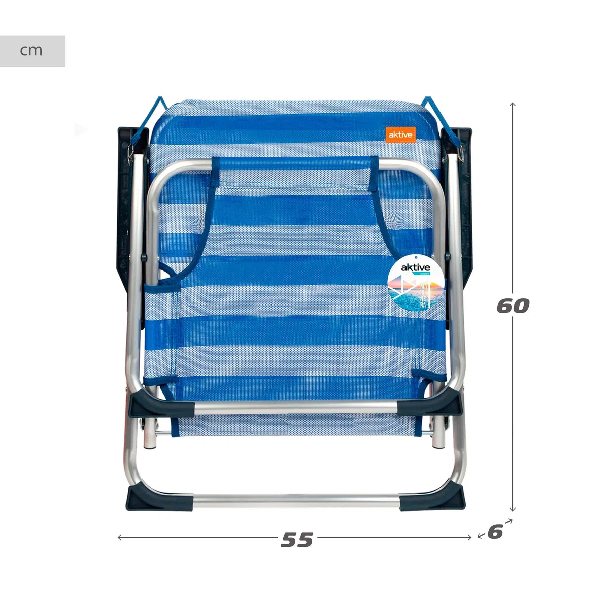 AKTIVE Pack 2 sillas Playa Plegables, Azul y Blanco, De textileno y Aluminio, Respaldo Fijo, 44x40x72 cm, con asa Hombro y topes antivuelco, Máximo 100 kg, Ligeras y Resistentes, Asiento bajo (85466)