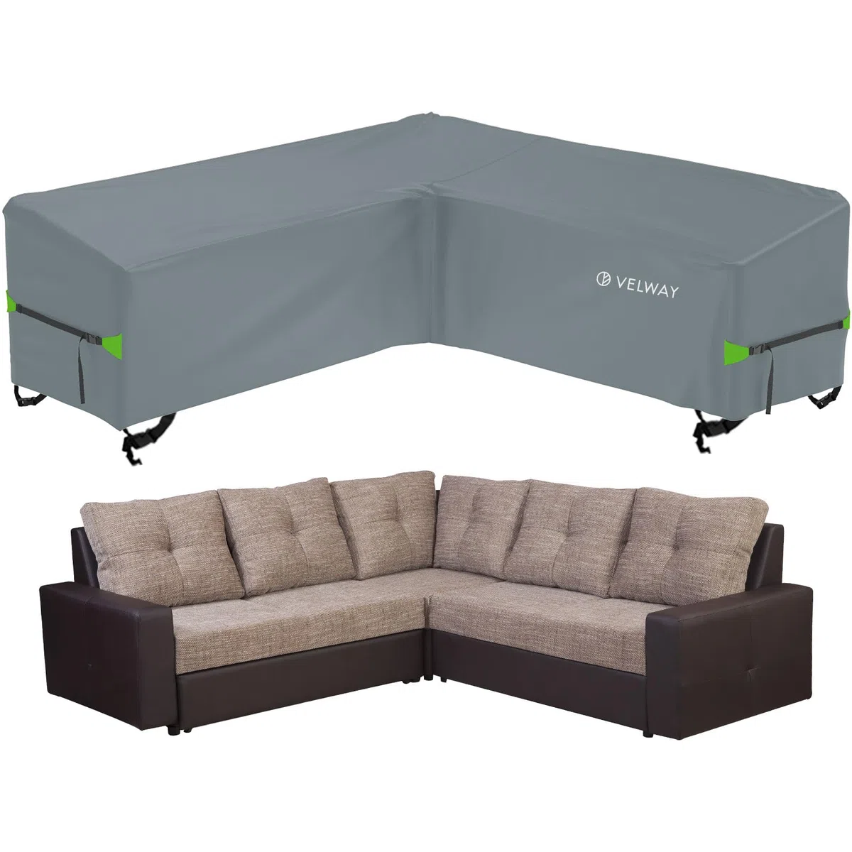 Velway Fundas para sofás en Forma de V - 420D Oxford Impermeable Funda Sofa Esquinero Jardin Exterior con Cinta Impermeable, a Prueba de Viento Funda Muebles Jardin (Gris, 255x255x87cm)