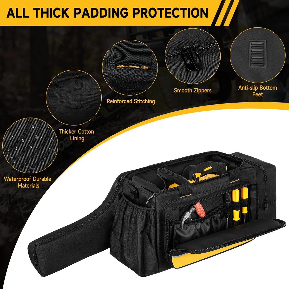 Funda para motosierra, bolsa de almacenamiento impermeable compatible con motosierra inalámbrica DEWALT de 20 V 12 pulgadas y Greenworks de 24 V 12 pulgadas y accesorios, color negro