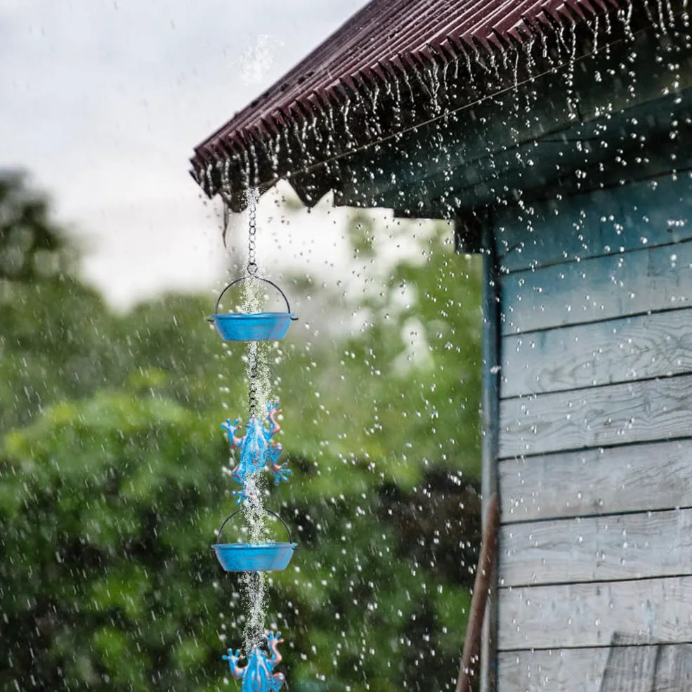 Cadena de Lluvia, Cadenas de Lluvia de Rana de 11.4 pies con 12 Tazas, Cadenas de Lluvia de Repuesto funcionales y Decorativas para Exteriores