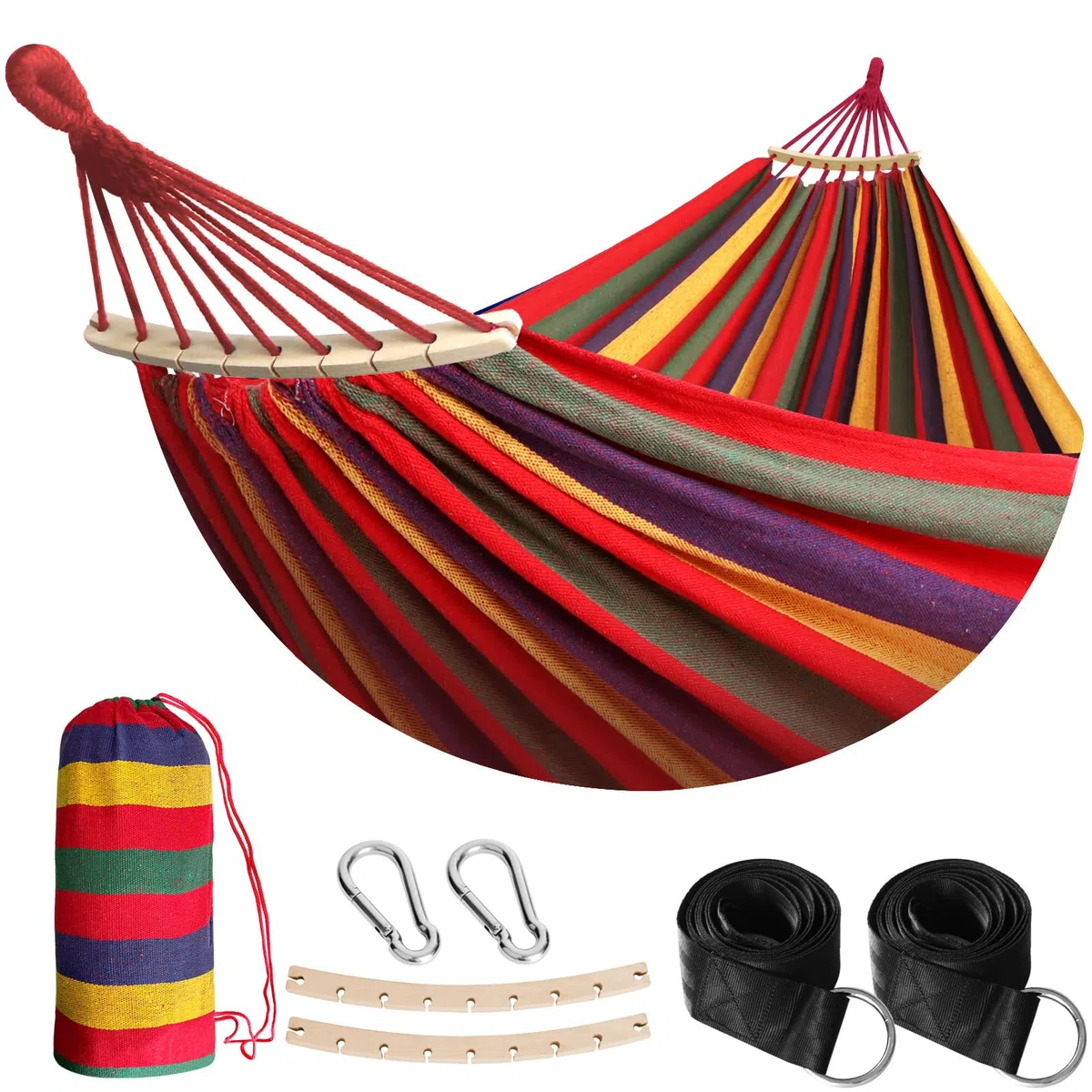 Anyoo Hamaca de jardín con Varilla de Madera, Hamaca cómoda portátil con Accesorio de cinturón, Funda de Transporte para terraza Interior/Exterior Garden Beach