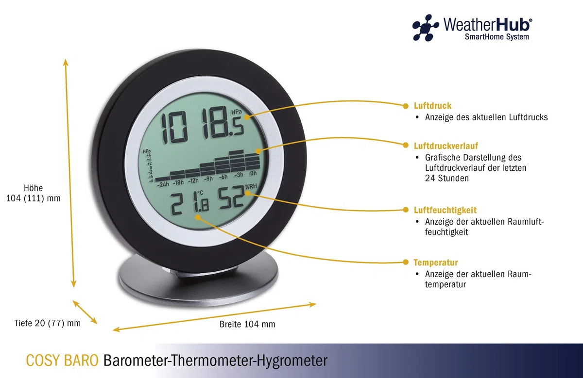 TFA Dostmann WeatherHub - Termómetro e higrómetro barómetro Digital, con Vista gráfica