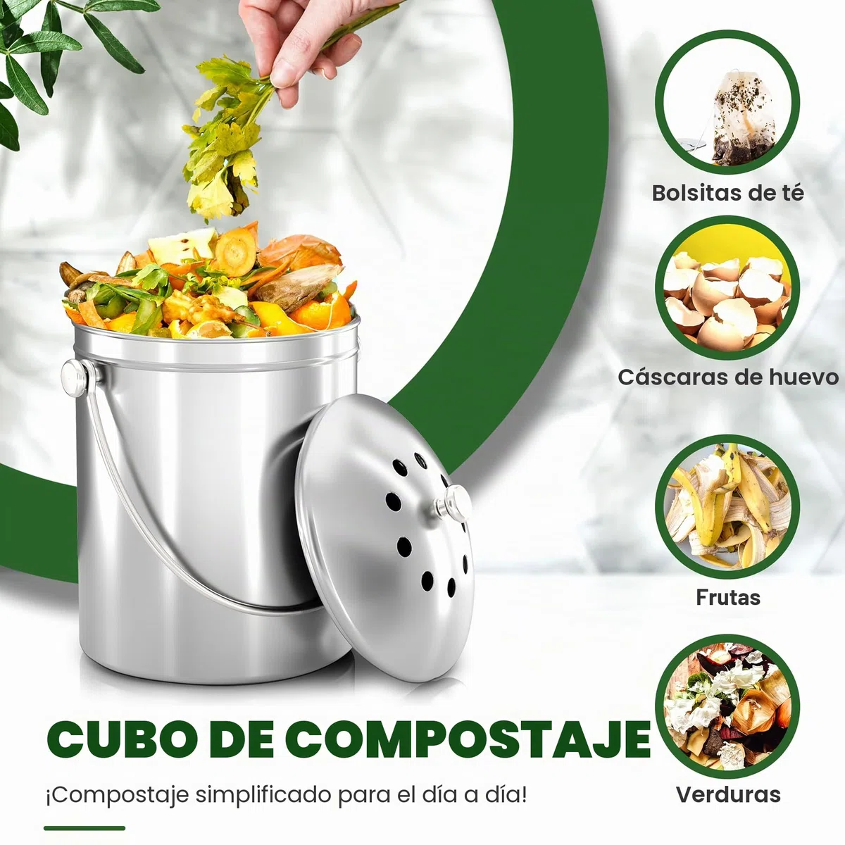 Acero Inoxidable Recipiente de Compost para hogar, 1.3 galones(5L) - por Utopia Kitchen