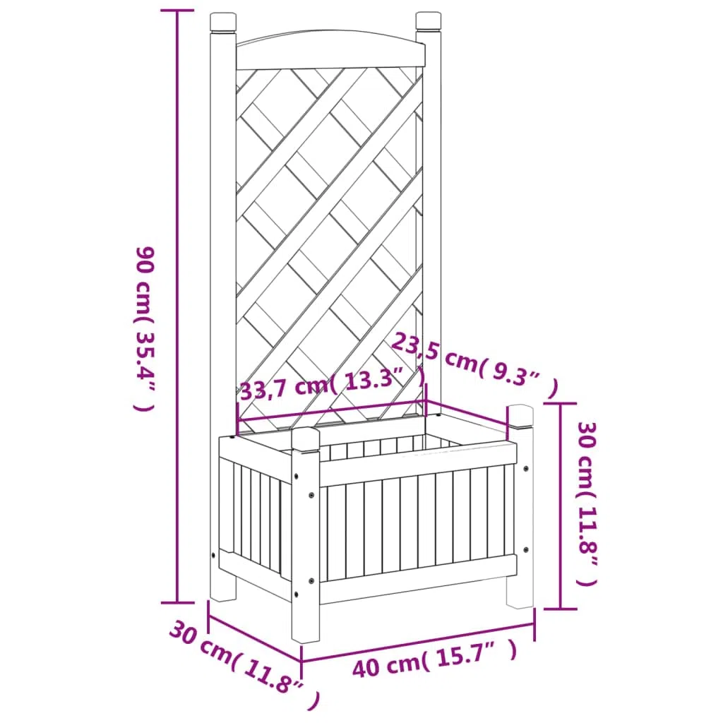 vidaXL Jardinera con Enrejado, Macetero para Plantas Trepadoras, Maceta para Flores, Arriate para Jardín Balcón, Madera Maciza de Abeto Gris