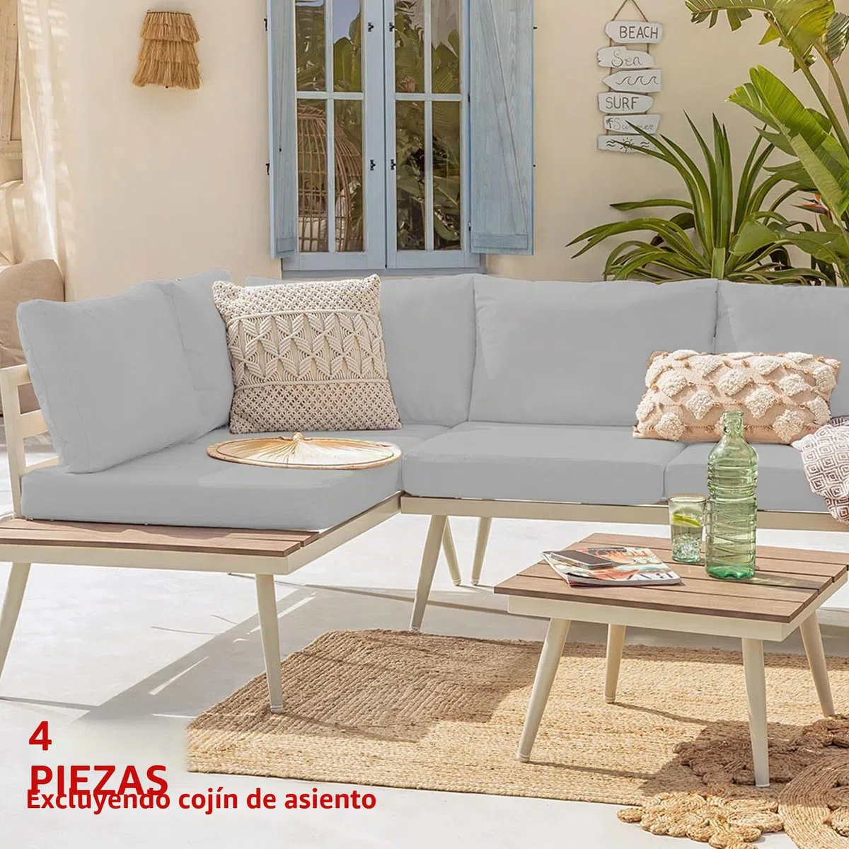 4 piezas de fundas para silla de jardín (sin relleno), fundas para sillas de exterior impermeables y a prueba de polvo con cremallera, para terraza, jardín, patio, 60 x 60 x 10 cm (Gris claro)