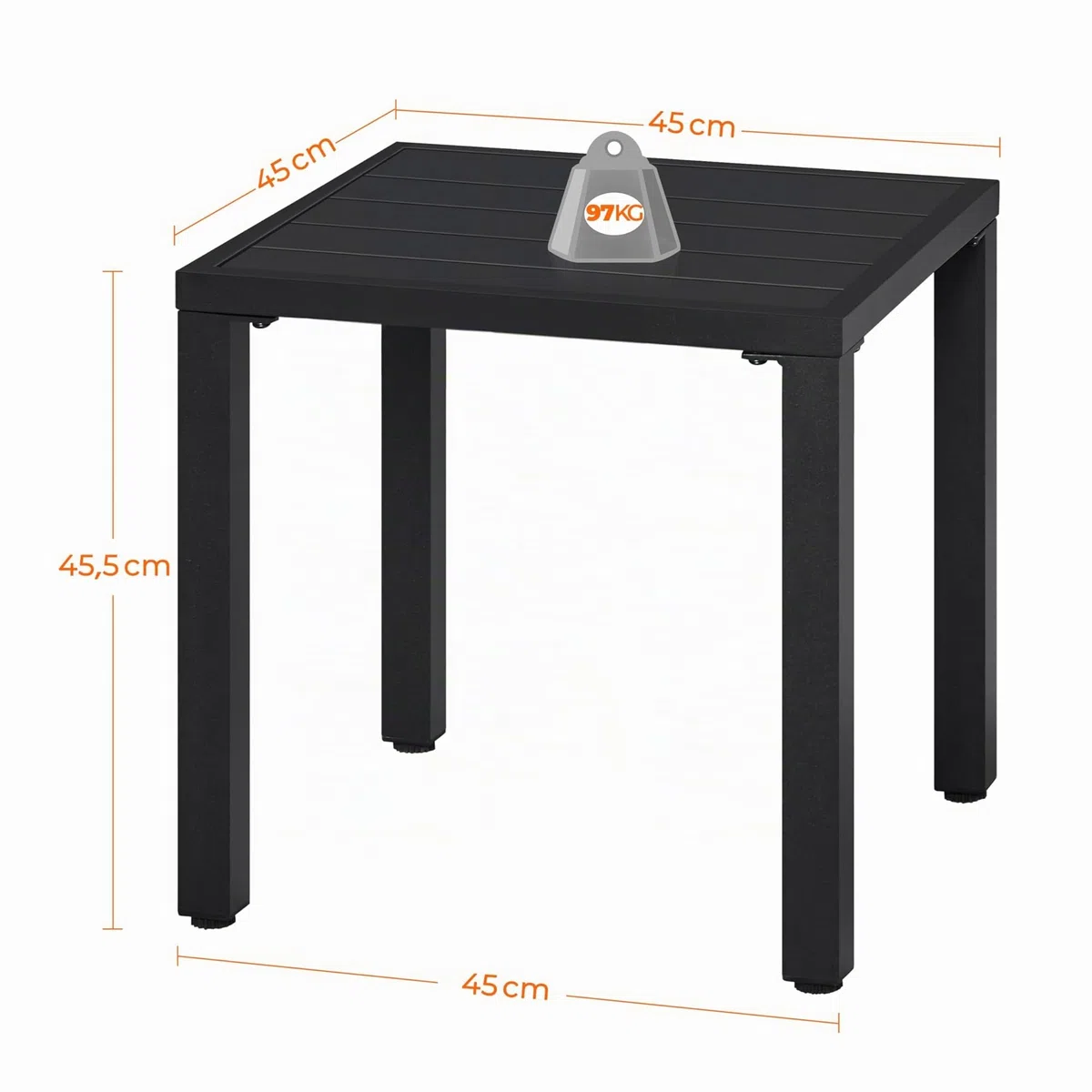 Yaheetech Mesa de Comedor Jardín Auxiliar Exterior Cuadrada Metal Mesa de Café Resistente Mesa Auxiliar Outdoor 45X45X45,5 cm para Terraza Patio Balcón Color Negro
