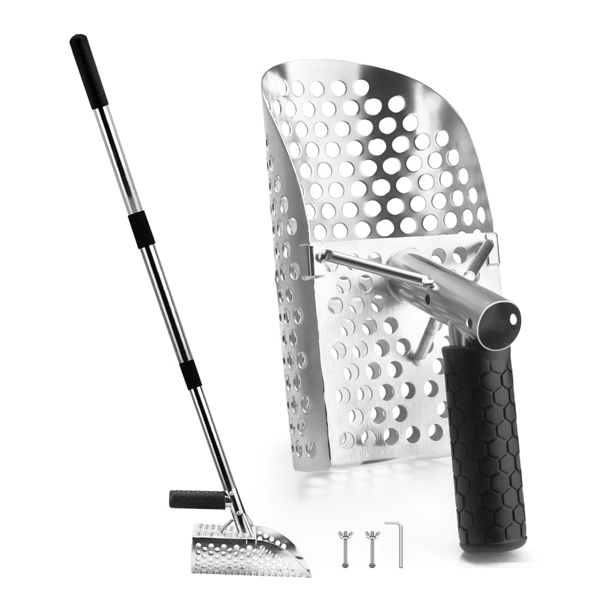 Cuchara de arena para detección de metales, pala de acero inoxidable con mango largo, resistente y duradera, ideal para búsqueda de tesoros junto al mar