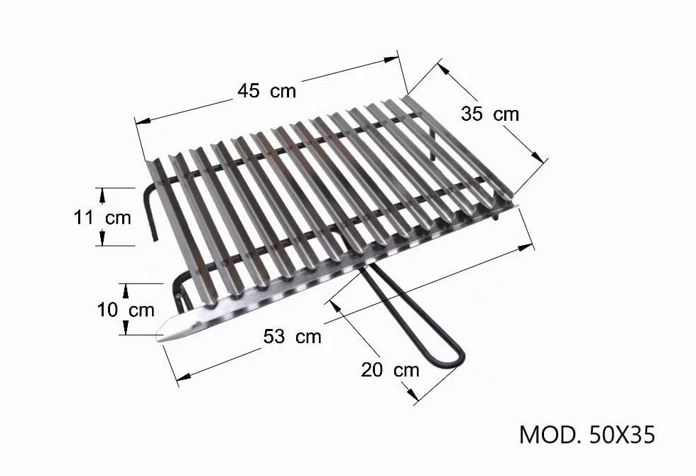 Fonderia Bongiovanni Parrilla para Chimenea y Barbacoa de Acero Inoxidable Con Recuperación de Aceites (50 x 35 cm)