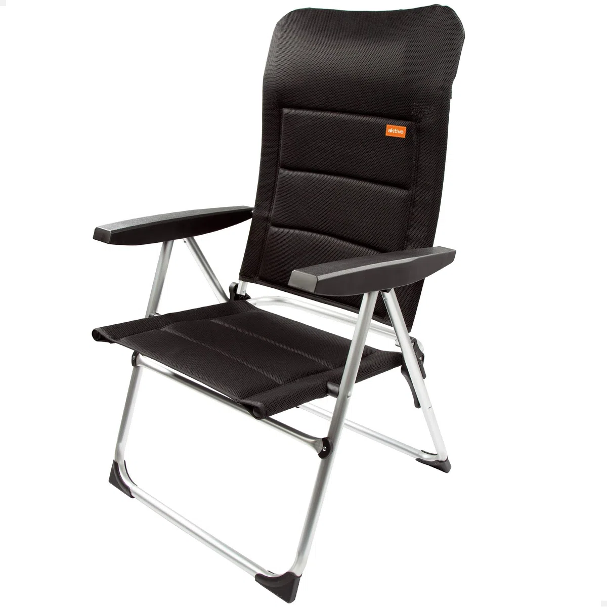 AKTIVE 62292 - Silla Plegable Acolchada Negra, para terraza, balcón, Patio o jardín, Medidas 62 x 48 x 39/105 cm, Material Aluminio y 100% poliéster, antivuelco, Peso máximo 110 kg