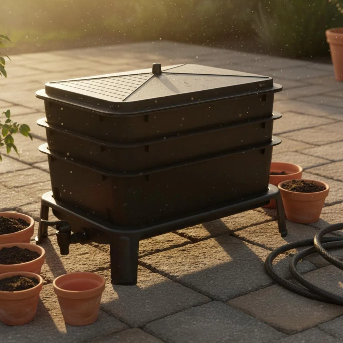 predolo Caja de Lombrices Uso en Exterior Compostador de Lombrices Resistente a Prueba Condiciones Climáticas Cubo Vermicompostaje para Jardín, Hogar