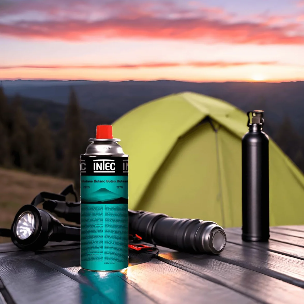 INTEC UN2037 - Lote de 12 cartuchos de gas butano, 250 g, botellas seguras sin fugas para hornillo de camping, plancha, soplete de cocina y desherbador térmico versátil