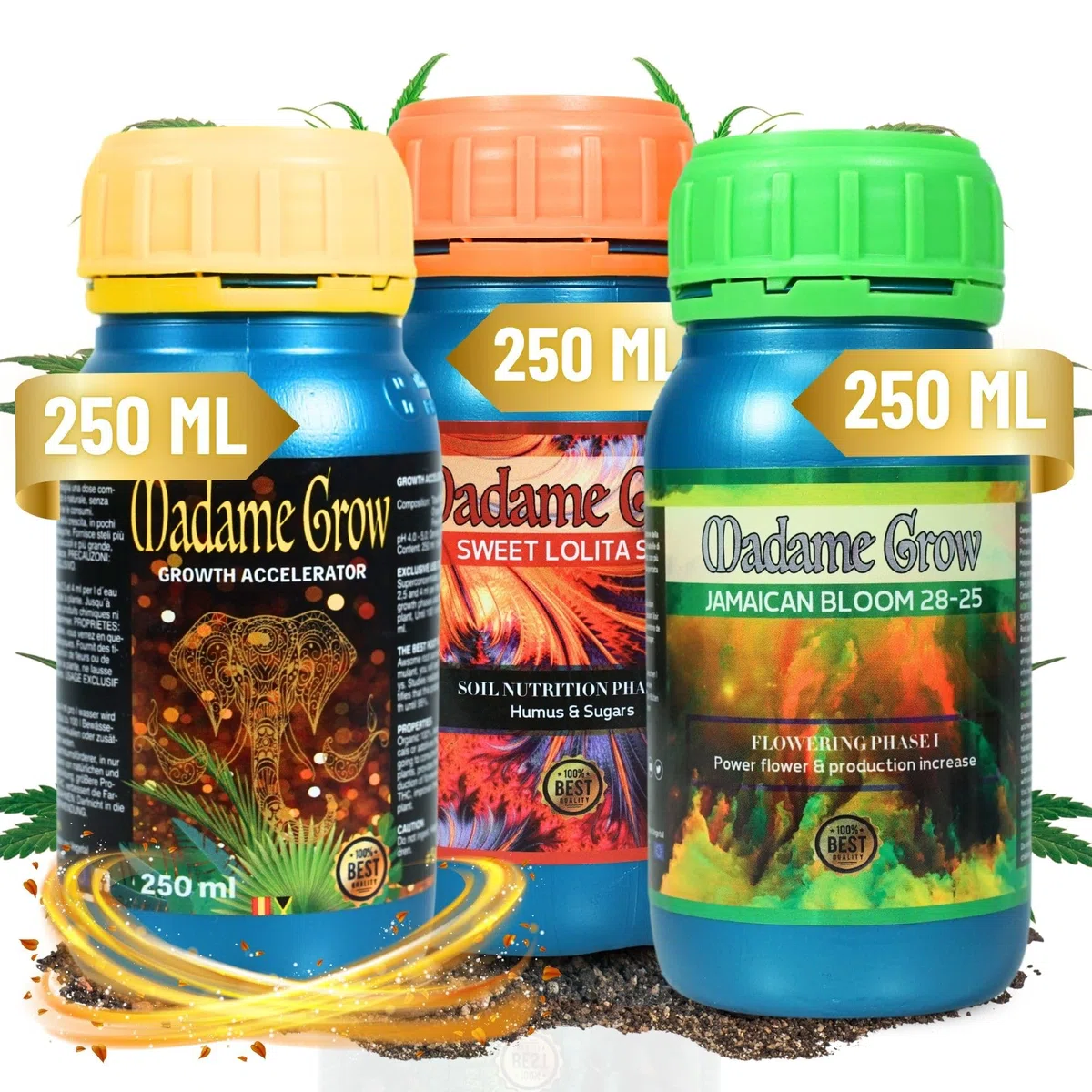 Madame Grow Kit Basic 3x250ml — Pack Fertilizantes Orgánicos Crecimiento y Floración, Abono Líquido Superconcentrado